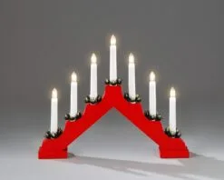 Konstsmide Red Wooden Candlestick With 7 Lights