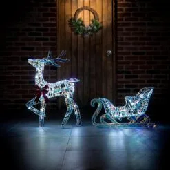 Norfolk Leisure 85cm Iridescent Reindeer & Sleigh With 70 White LED Lights