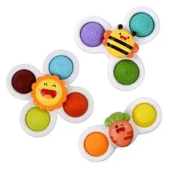 3 Pcs Suction Cup Spinner Toys Push Pops Sensory Toy Cartoon Baby Bath Toys Gift For Kids Babies New