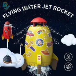 Space Rocket Jet Sprinkler Spinning Flying Splash Playing Water Toy Summer Outdoor Water Powered Launcher Kids Bath Toys
