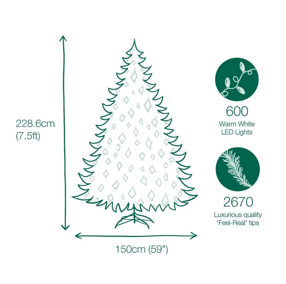 7.5ft Pre-lit Weeping Spruce Feel Real Artificial Christmas Tree With 600 Warm Lights 6 7.5ft Pre-lit Weeping Spruce Feel Real Artificial Christmas Tree With 600 Warm Lights - Image 4