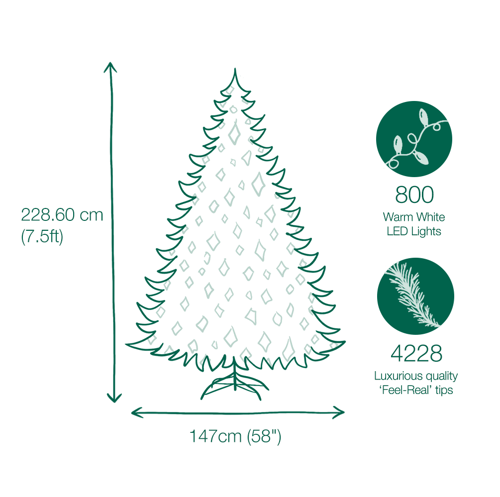 7.5ft Pre-lit Lawrence Fir Feel Real Artificial Christmas Tree With 800 Warm Lights 4 7.5ft Pre-lit Lawrence Fir Feel Real Artificial Christmas Tree With 800 Warm Lights - Image 2