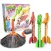 Kids Powered Rocket Launcher Set Dino Blasters Launch Up To 100 Ft. Outdoor Toys Family Fun Dinosaur Toy Birthday Gift