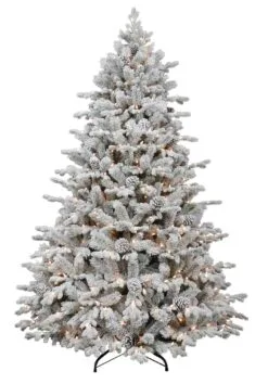 6ft Pre-lit Balmoral Spruce Snowy / Flocked Life Like Artificial Christmas Tree With Warm White LED's