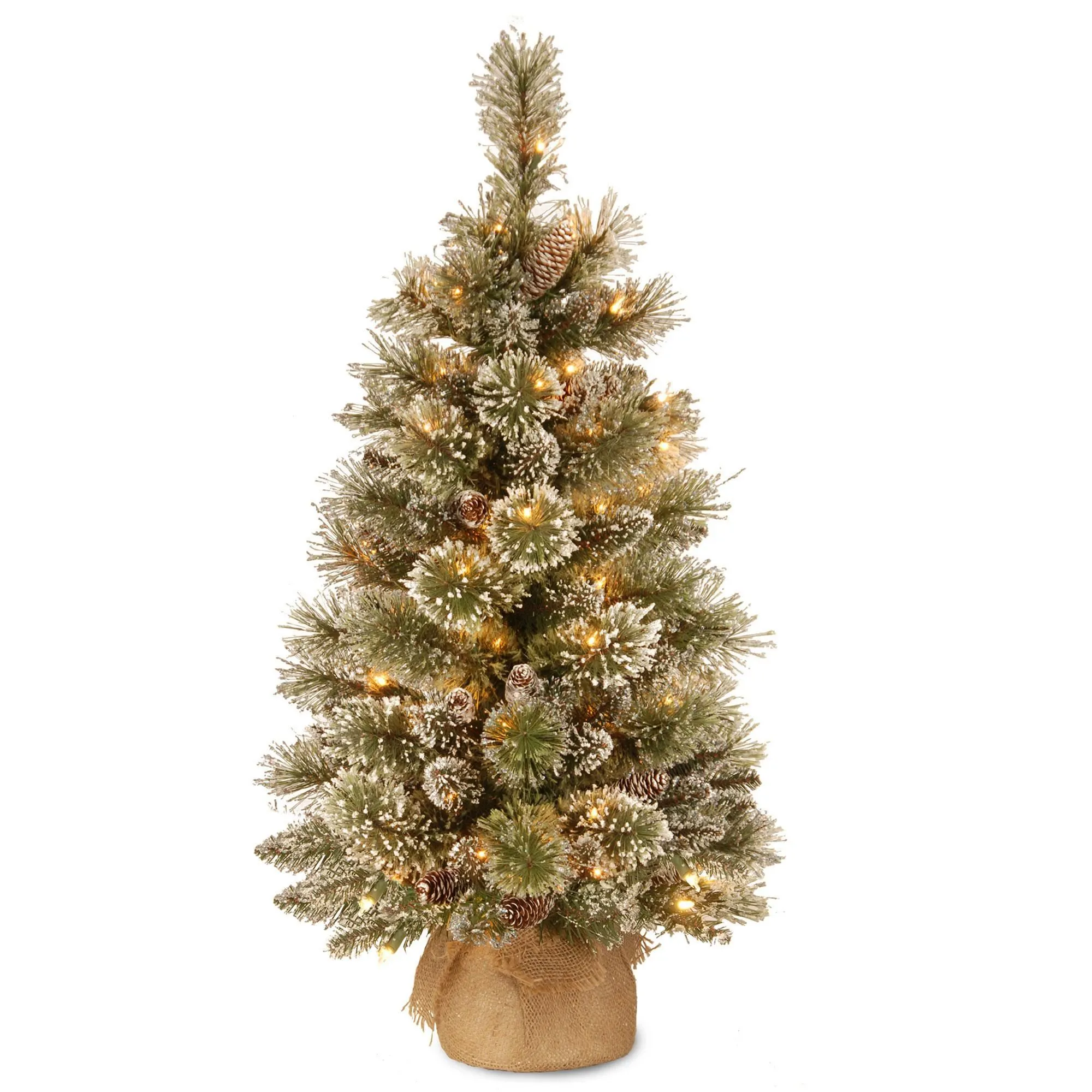3ft Pre-lit Battery Operated Glittery Bristle Pine Burlap Artificial Christmas Tree 3 3ft Pre-lit Battery Operated Glittery Bristle Pine Burlap Artificial Christmas Tree
