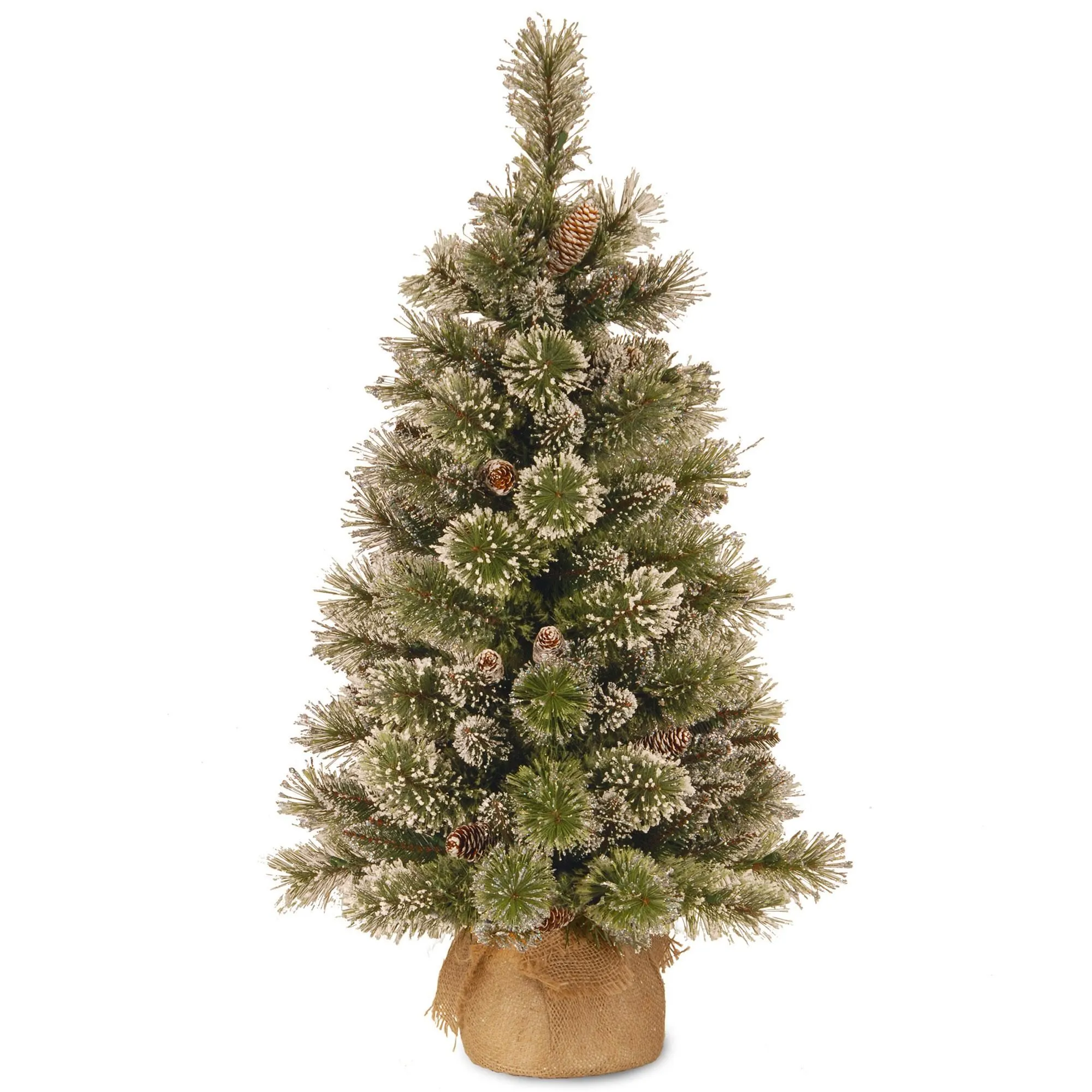 4ft Glittery Bristle Pine Burlap Potted Artificial Christmas Tree 3 4ft Glittery Bristle Pine Burlap Potted Artificial Christmas Tree
