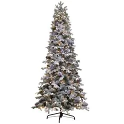 6.5ft Pre-lit Puleo Yukon Snowy Pine Slim With Pre-lit Warm White Globe Bulbs
